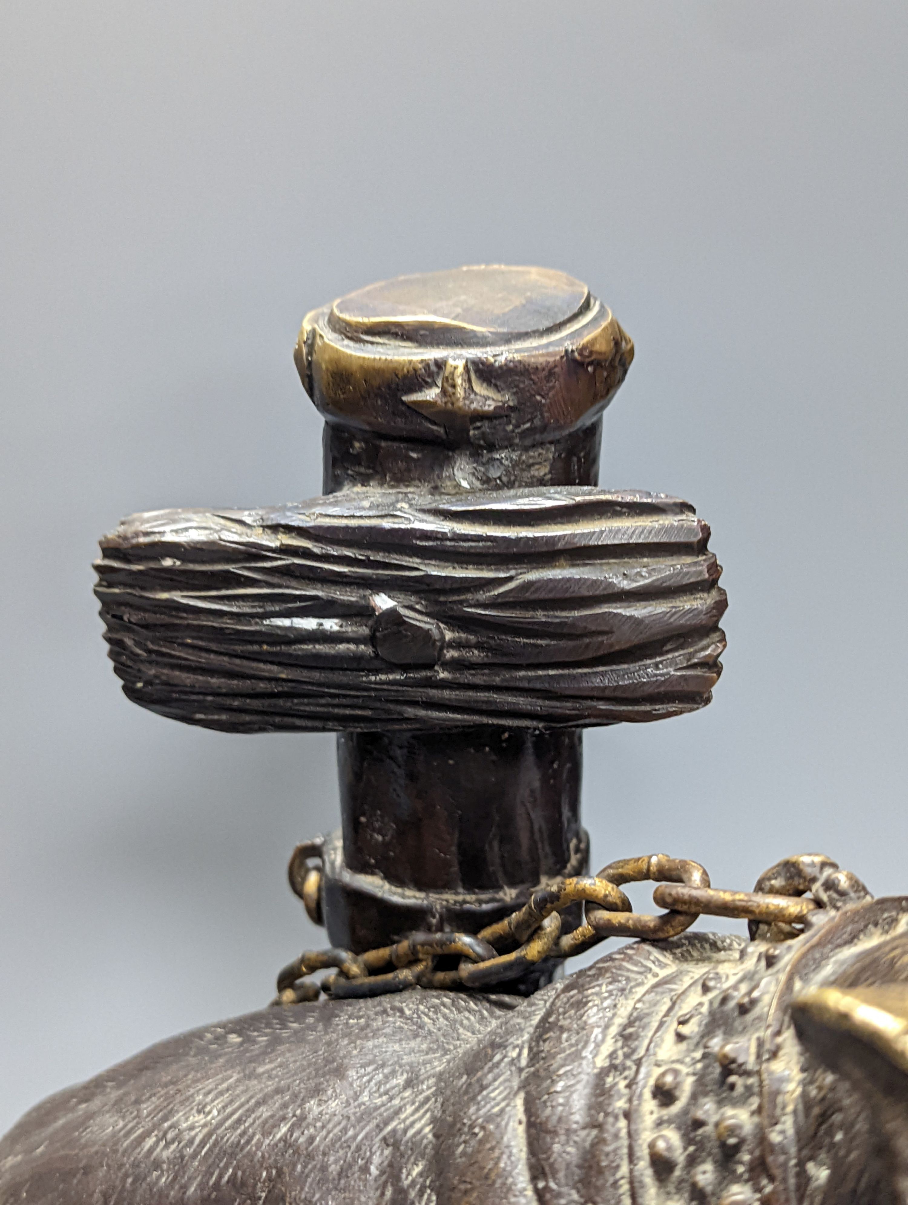 After Mene, a bronze figure of a chained mastiff 33cm